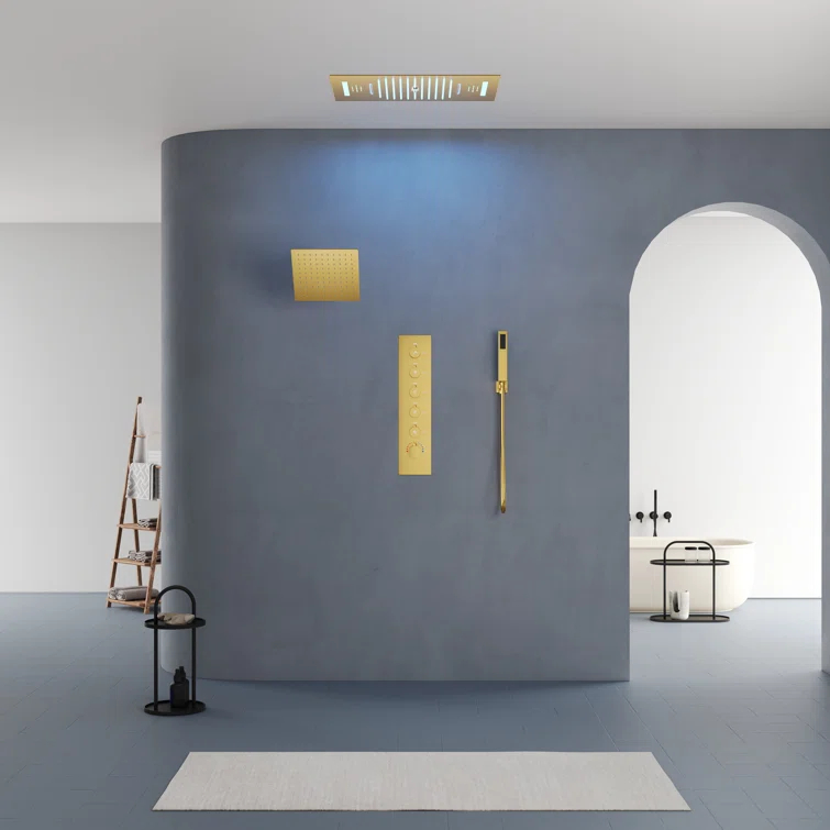 Music Thermostatic Shower System,Dual Showerheads with LED Mood Lighting