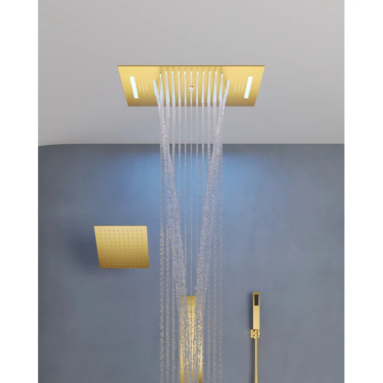 Music Thermostatic Shower System,Dual Showerheads with LED Mood Lighting
