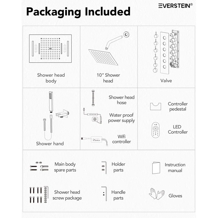 Music Thermostatic Shower System,Dual Showerheads with LED Mood Lighting