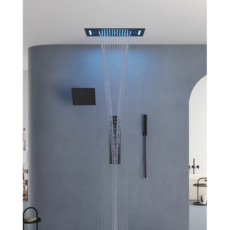 Music Thermostatic Shower System,Dual Showerheads with LED Mood Lighting