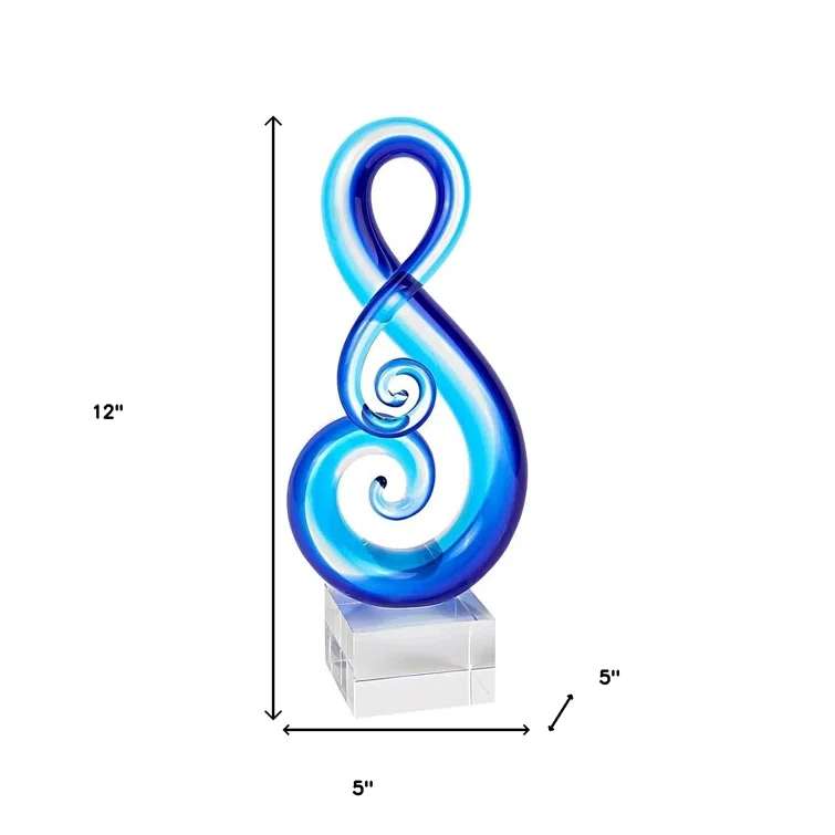 Blue Murano Style Art Glass Note Centerpiece with Crystal Base