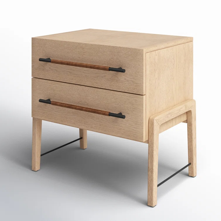 Weston Mid-Century Light Oak Nightstand with Leather Accents