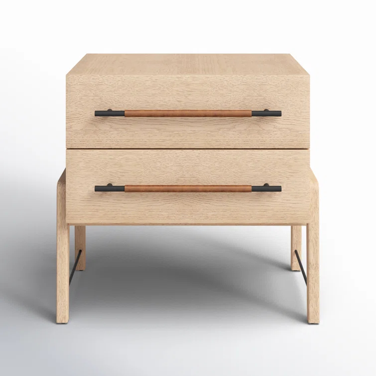 Weston Mid-Century Light Oak Nightstand with Leather Accents