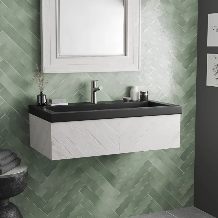 Native Stone Handcrafted Concrete 36" Trough Bathroom Sink