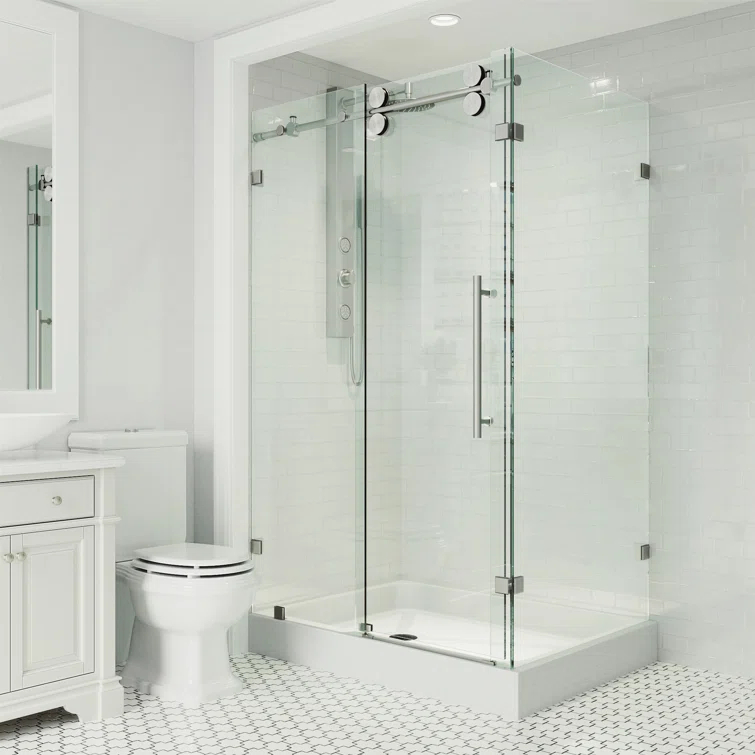 VIGO Winslow 48" W x 36" D x 80" H Sliding Frameless Shower Enclosure with 3/8  Clear Glass&Base VG6051STCL48WL