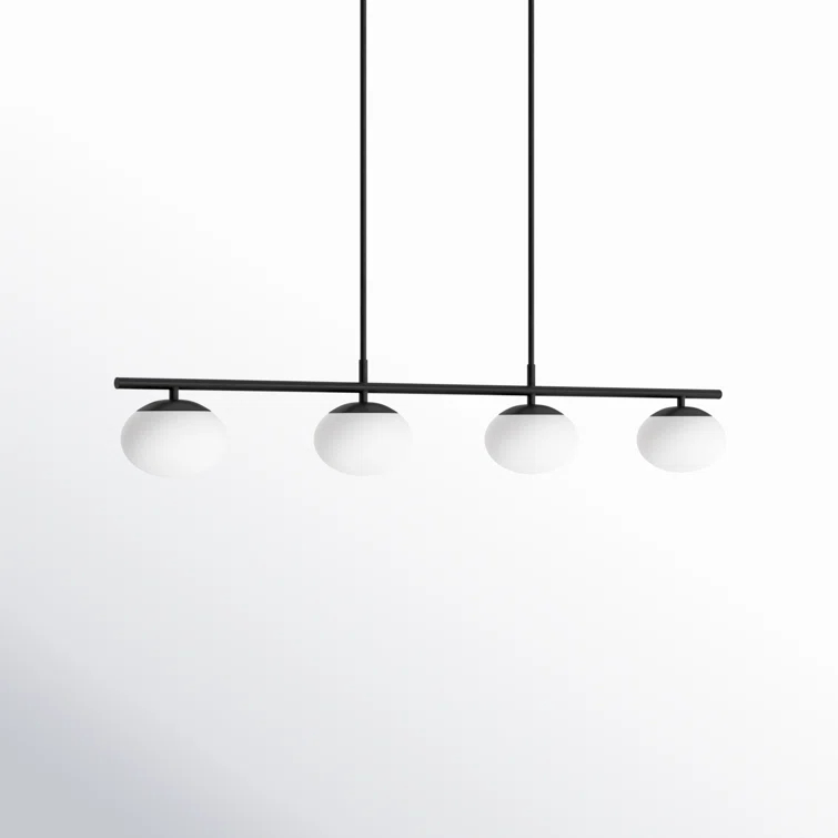 Lune Aged Iron 4-Light Linear Chandelier with Milk White Glass