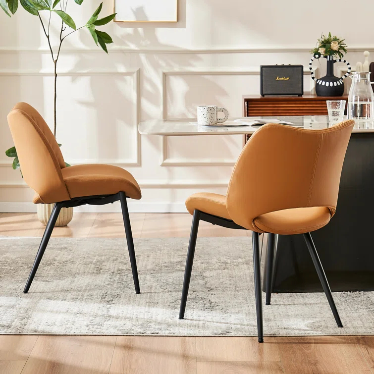 Mackensie Upholstered Dining Chairs Faux Leather Kitchen Chairs with Metal Legs