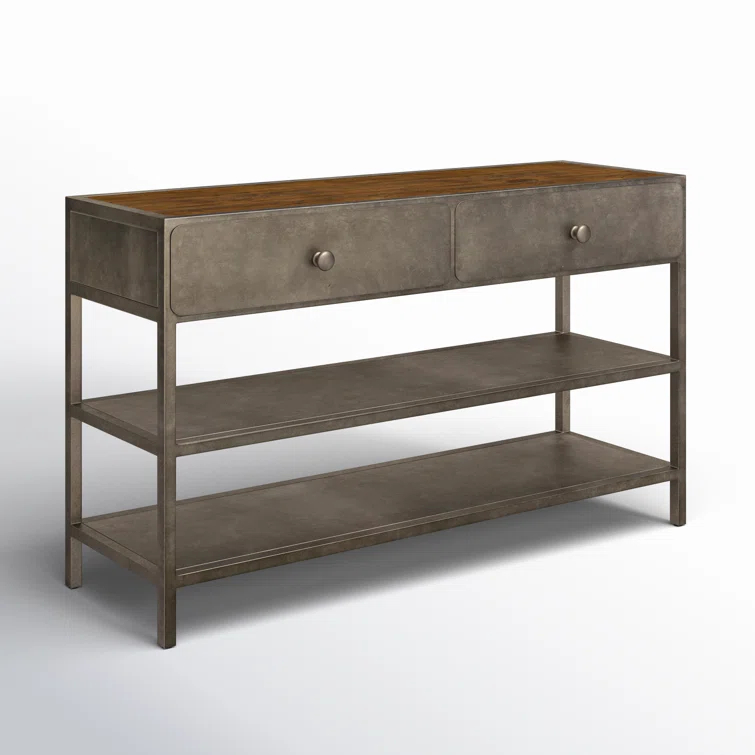 Industrial 50'' Brown and Zinc Console Table with Storage