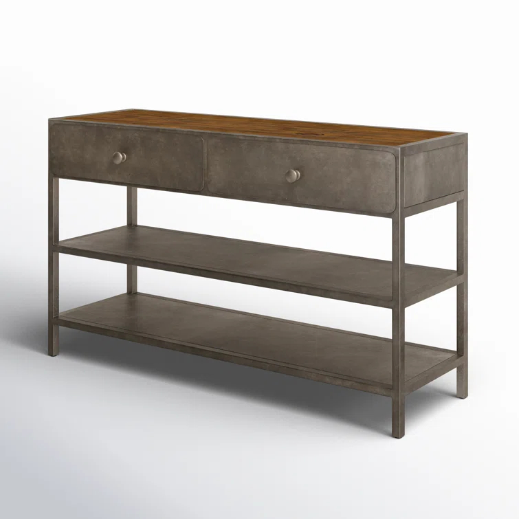Industrial 50'' Brown and Zinc Console Table with Storage