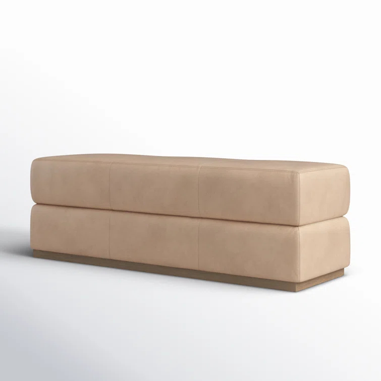 Palermo Nude Top Grain Leather Accent Bench with Solid Wood Legs
