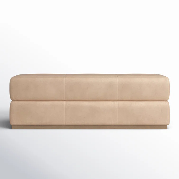 Palermo Nude Top Grain Leather Accent Bench with Solid Wood Legs