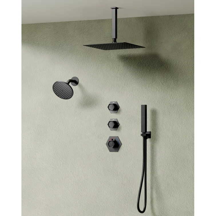 Thermostatic Shower Faucet 12" High-Pressure Dual Showerheads with Rough-In Valve