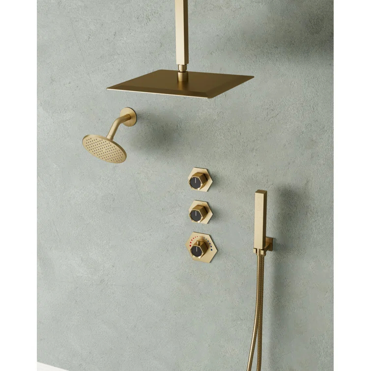 Thermostatic Shower Faucet 12" High-Pressure Dual Showerheads with Rough-In Valve