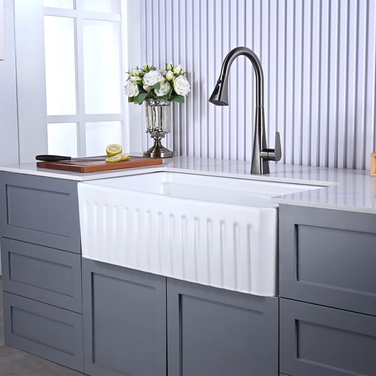 Farmhouse Apron Single Bowl Ceramic Kitchen Sink with Accessories