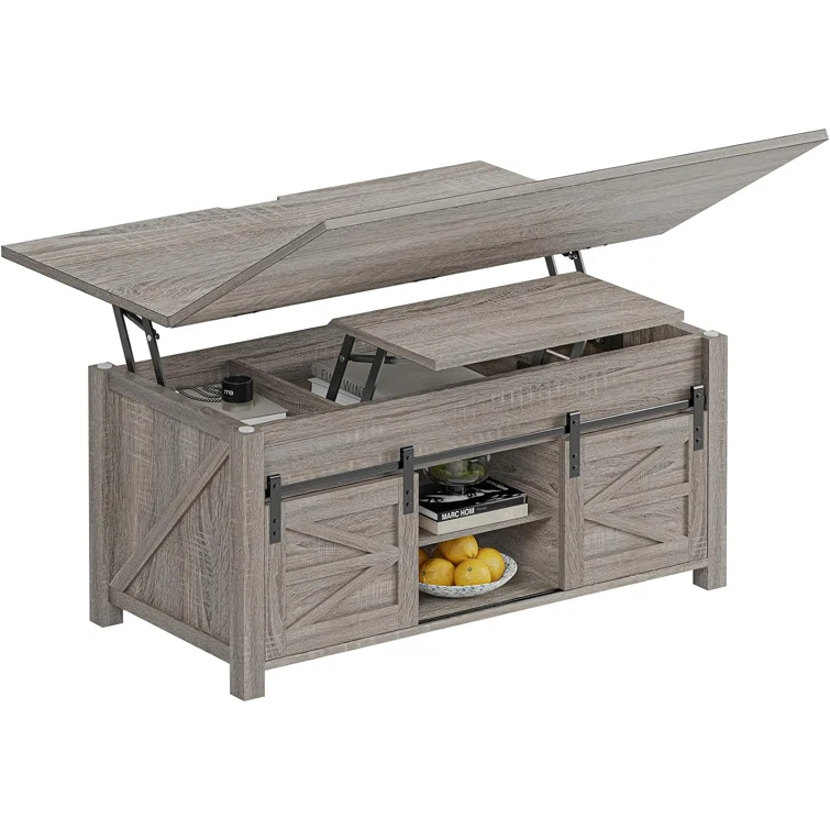 Jode Lift Top Coffee Table for Living Room with 4 Sliding Barn Doors