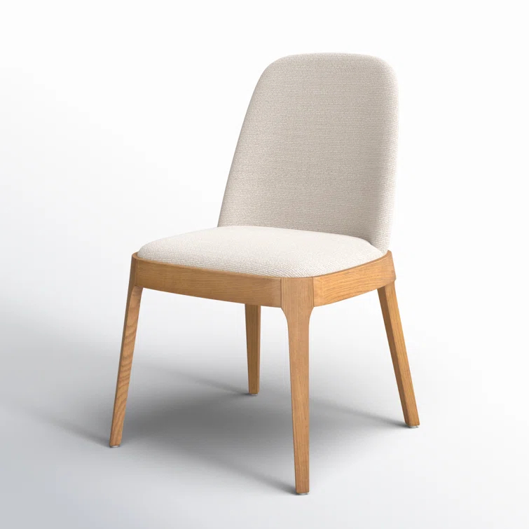 Splayed Solid Oak Legs High-Performance Cream Upholstered Side Chair