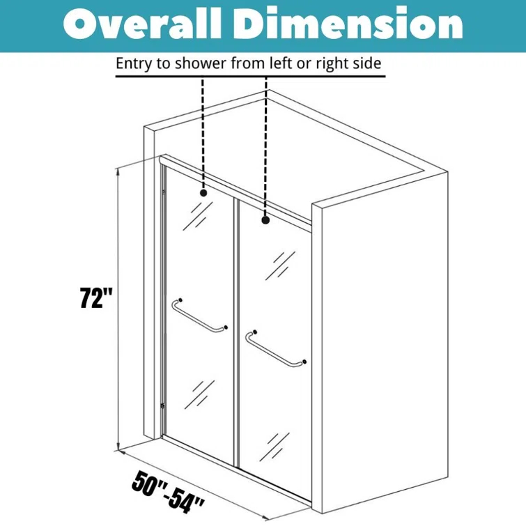 60'' - W x 72'' H Door Semi-Frameless Shower Door with Two Handles