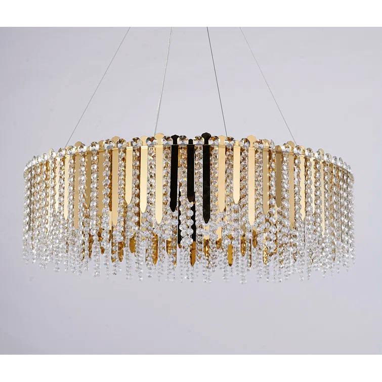 Eranda Gold Stainless Steel 24" Drum Chandelier with Crystal Beads