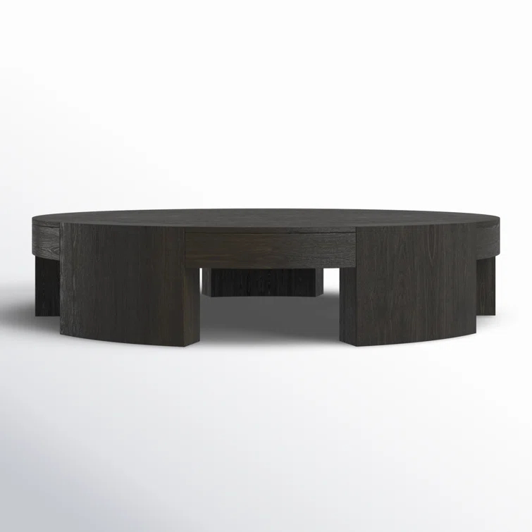 Charcoal Oak Veneer Round Coffee Table with Storage