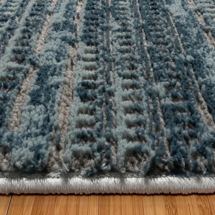 Missha Dario Modern Striped Blue Gray Polyester High-Low Indoor Area Rug