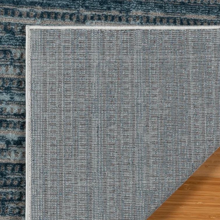 Missha Dario Modern Striped Blue Gray Polyester High-Low Indoor Area Rug