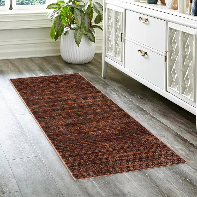 Missha Dario Modern Striped Brown Tan Polyester High-Low Indoor Area Rug