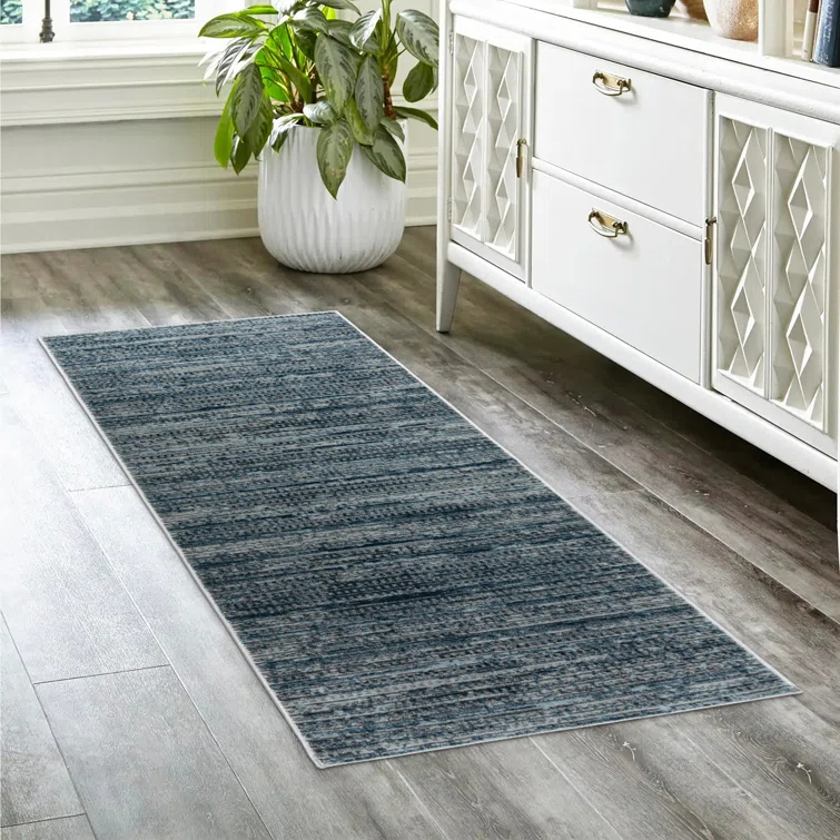 Missha Dario Modern Striped Blue Gray Polyester High-Low Indoor Area Rug
