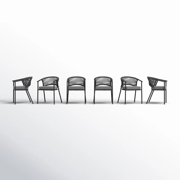 Adila Metal Outdoor Stacking Dining Armchair with Cushion (Set of 6)