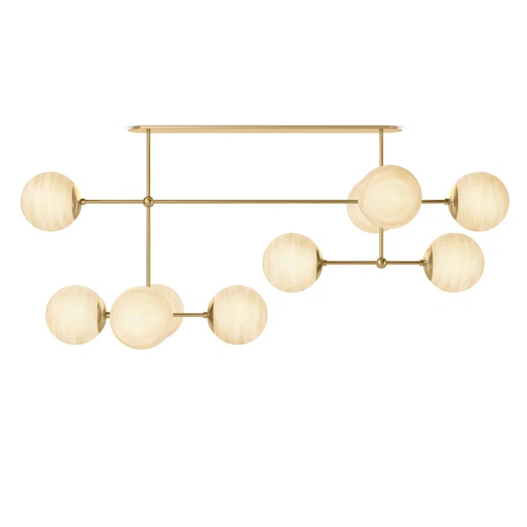 Burnished Brass 10-Light Linear Chandelier with Marbled Glass