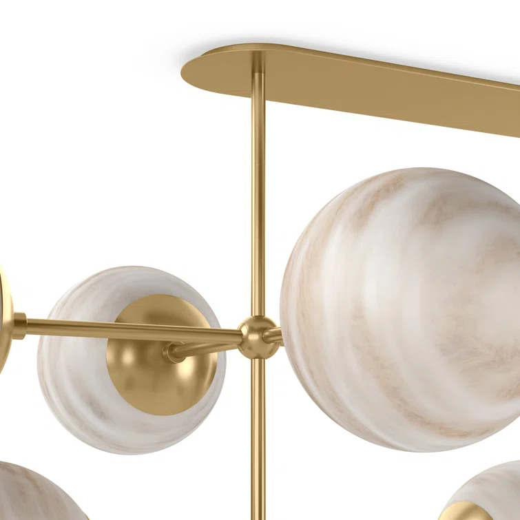 Burnished Brass 10-Light Linear Chandelier with Marbled Glass