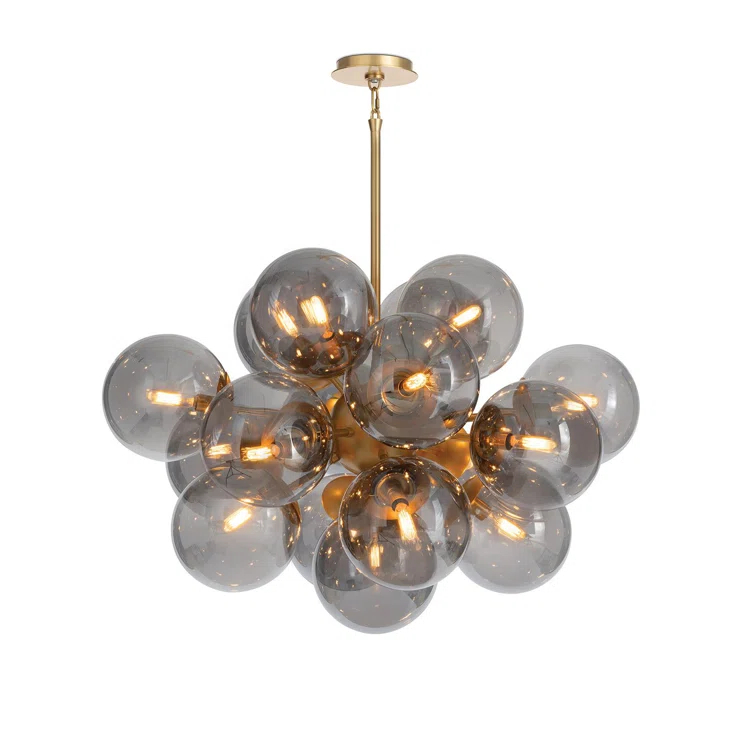 Natural Brass Sputnik Chandelier with Smoke Glass Globes