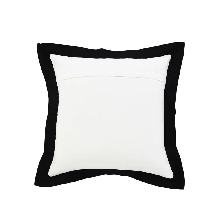 ZeaZu 20" X 20" Black And White 100% Cotton Geometric Zippered Pillow