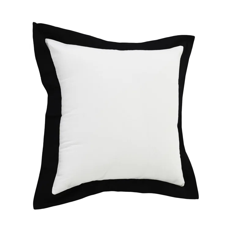 ZeaZu 20" X 20" Black And White 100% Cotton Geometric Zippered Pillow