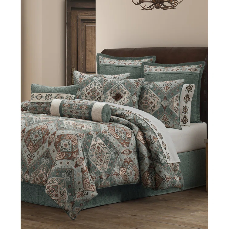 Southwest Turquoise Embroidered Polyester Neckroll Pillow