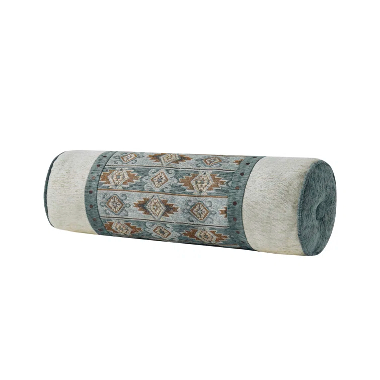 Southwest Turquoise Embroidered Polyester Neckroll Pillow