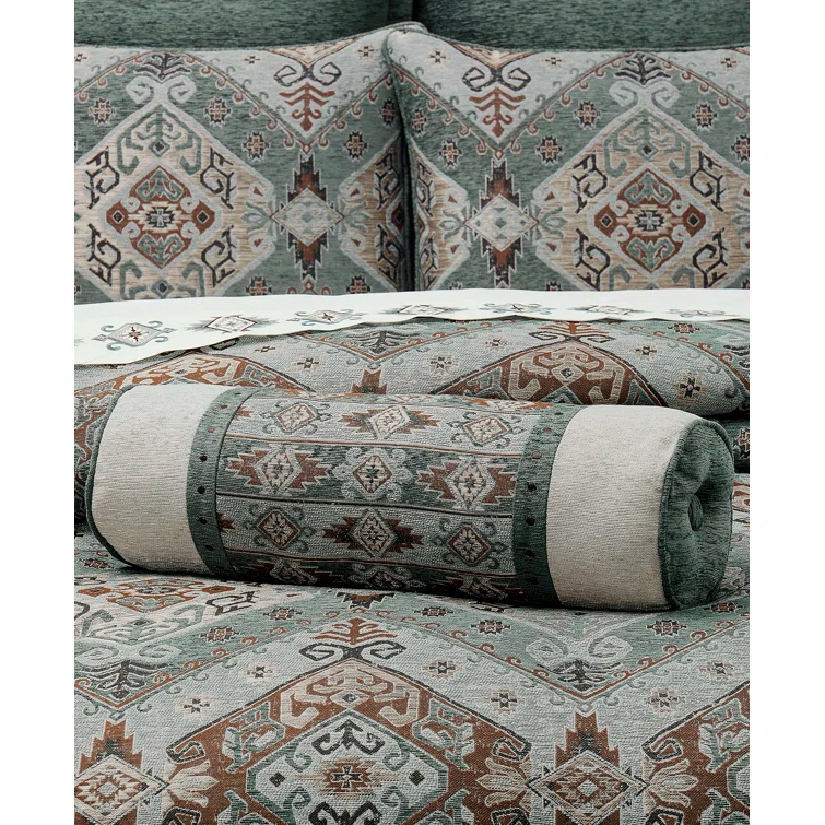 Southwest Turquoise Embroidered Polyester Neckroll Pillow
