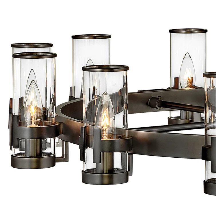 Reeve 12-Light Black Oxide Wagon Wheel Chandelier with Clear Glass