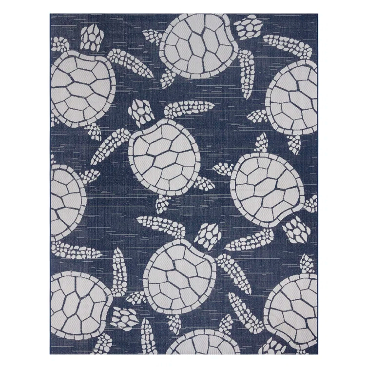 Paseo Tortue Sea Turtle Polypropylene Flatweave Indoor/ Outdoor Area Rug