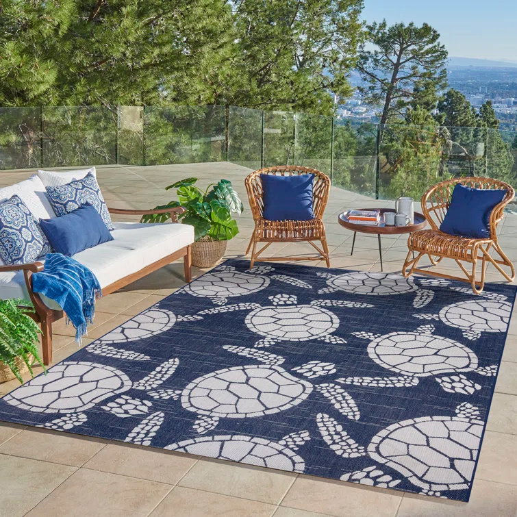 Paseo Tortue Sea Turtle Polypropylene Flatweave Indoor/ Outdoor Area Rug
