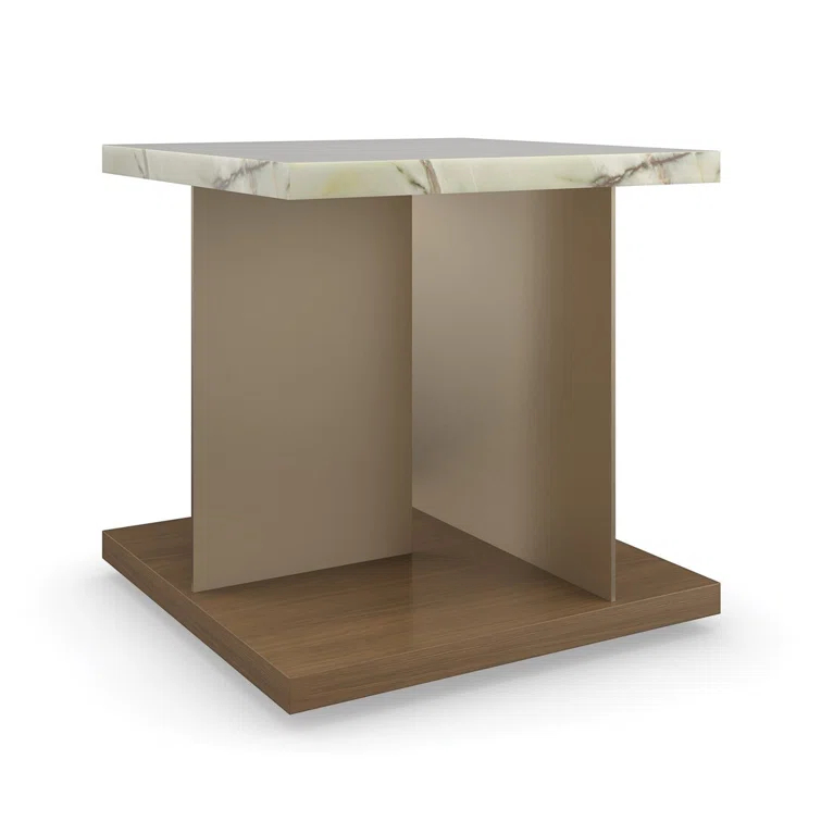 Modern Green Onyx and Walnut Square End Table