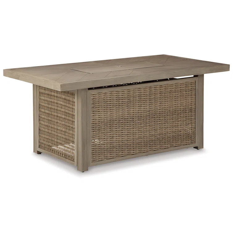 Danny Rectangle Resin/Wicker Propane Fire Pit Table with Hidden Fuel Tank