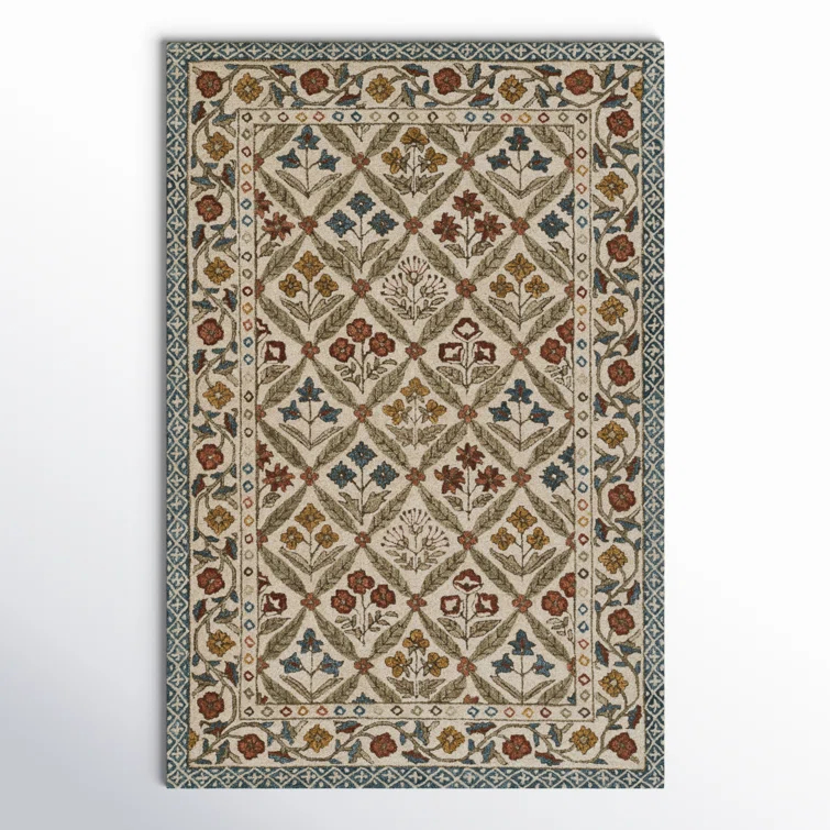 Handmade Tufted Blue Wool and Viscose Floral 8' x 10' Area Rug