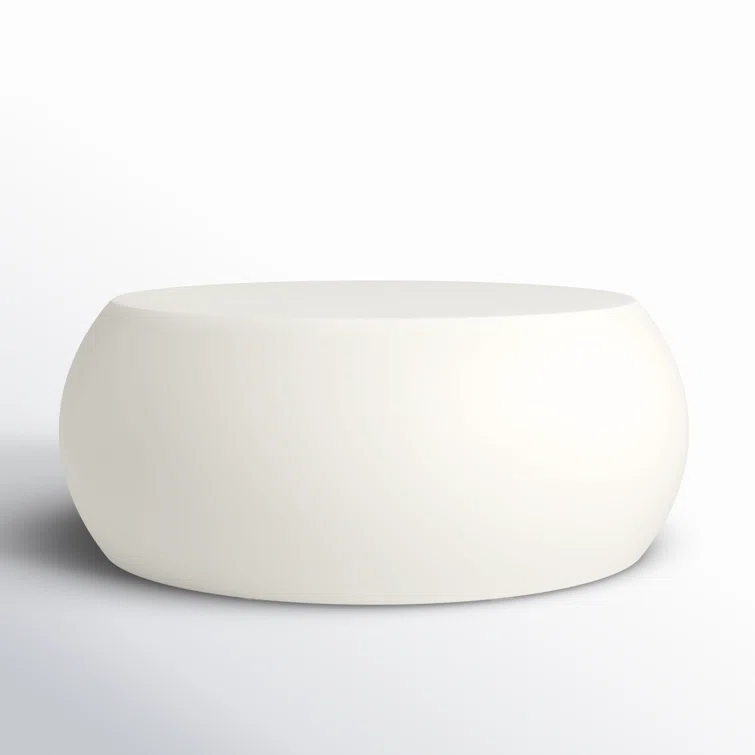 Round Ivory Concrete Outdoor Coffee Table with Storage