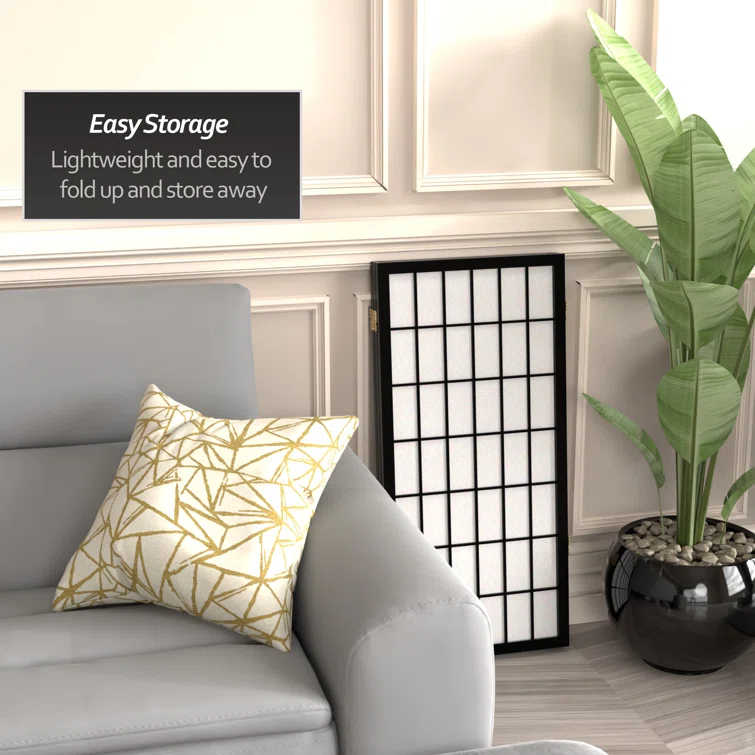 3 ft. Tall Window Pane Shoji Screen - Black (3 Panels) - Oriental Furniture: Hardwood Frame, No Assembly Required