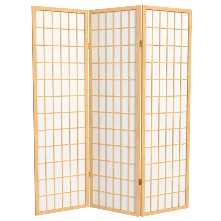 Oriental Furniture 5 Ft Tall Window Pane Shoji Screen, Natural color, 3 panel