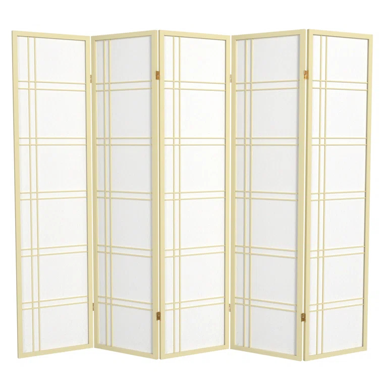 Oriental Furniture 6 Ft Tall Double Cross Shoji Screen Special Edition, 5 panel, ivory color