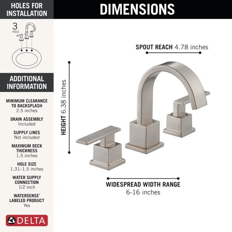 Vero Widespread Bathroom Faucet 3 Hole, 2-handle Bathroom Sink Faucet with Drain Assembly