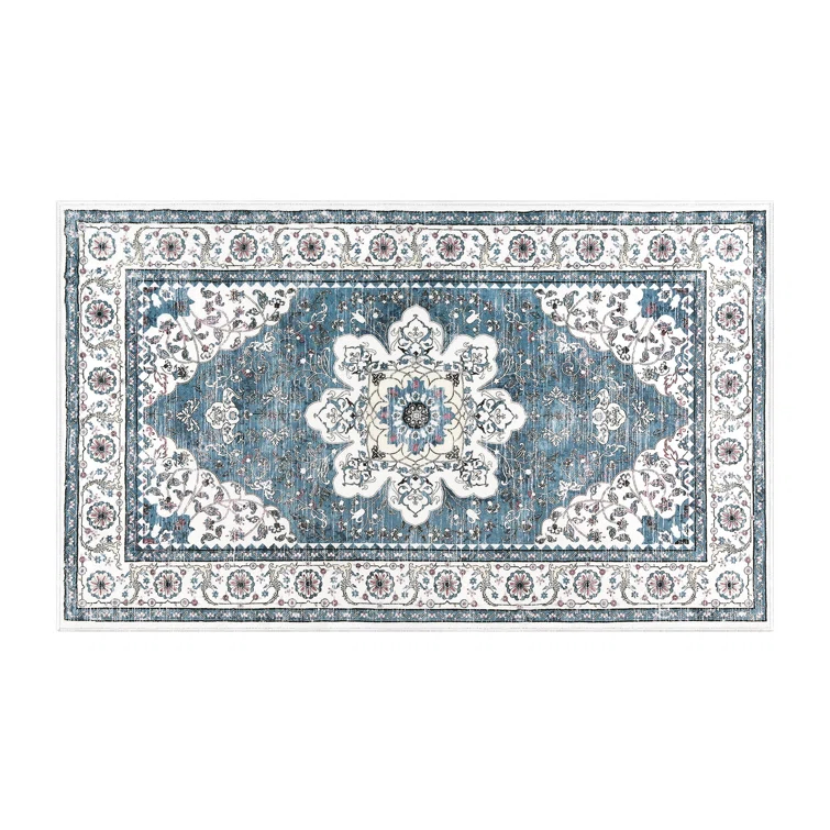 Polyester Machine Washable Blue Oriental Area Rug