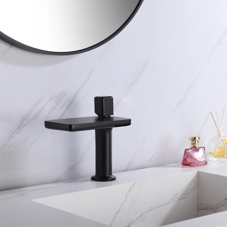 RBROHANT JK0372 7.75" Brass Waterfall Bathroom Sink Faucet, Vanity Single Handle One Hole Basin Modern Lavatory Faucet