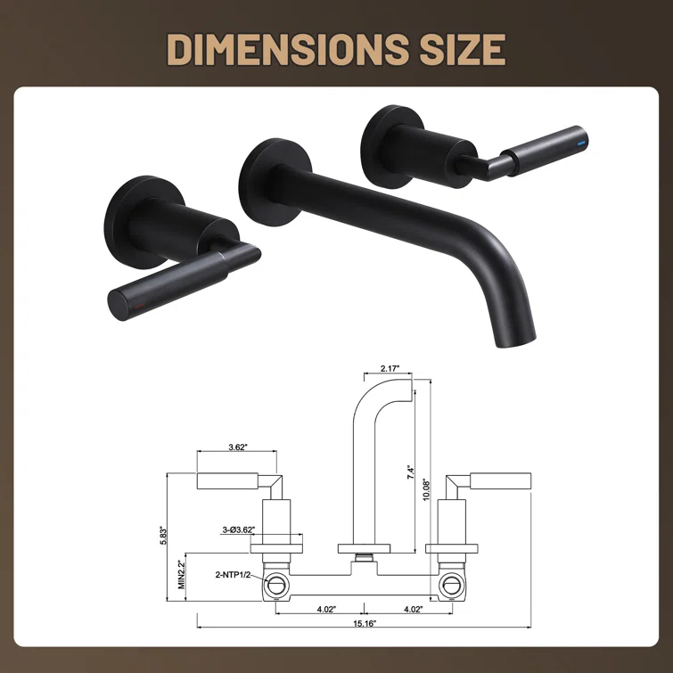 10.08" Widespread Bathroom Faucet 3 Hole, 2-handle Bathroom Sink Faucet with Drain Assembly